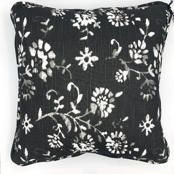 Set of Two (2) Handmade 16" Black Floral Cotton Pillow in  Upholstery Fabric - Picture 2 of 14